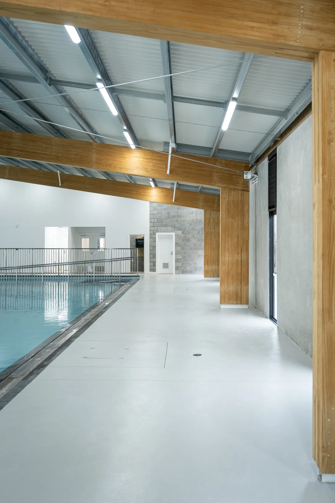 Poolside corridor running alongside the hydrotherapy pool