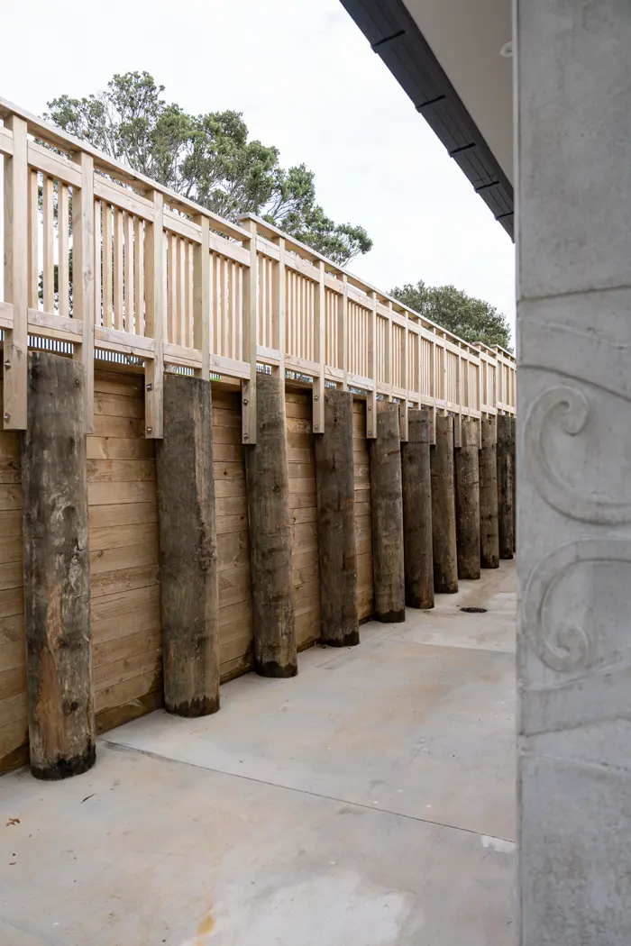 Timber pole retaining wall detail